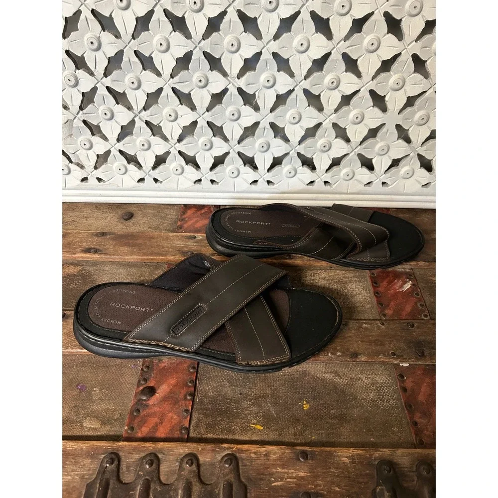 Rockport Darwyn X-Slide Mens Brown Leather Sandals Size 10